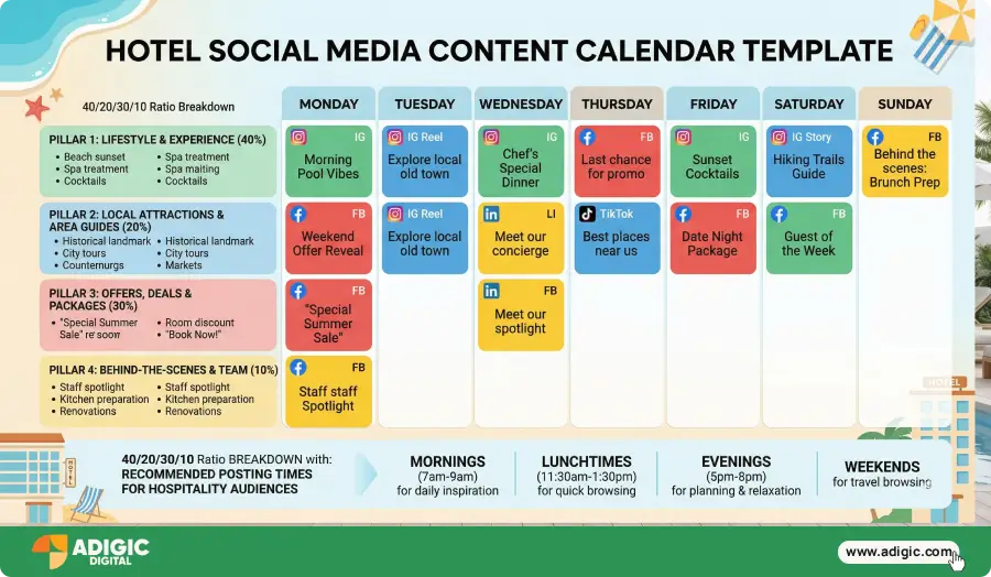 Content calendar template for hotel social media - Social Media Marketing Strategy for Hotel - Adigic Digital