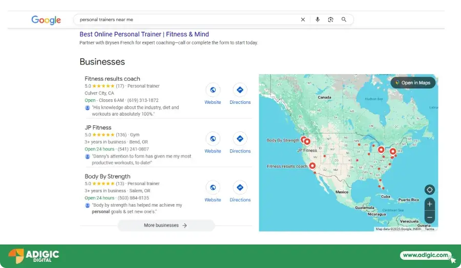 SEO for Personal Trainer - Local Pack - Adigic Digital